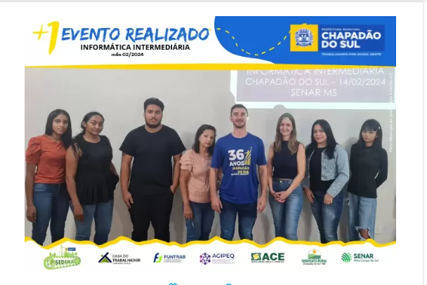 Imagem de compartilhamento para o artigo Chapadão do Sul encerra curso de Informática Intermediária da MS Todo dia